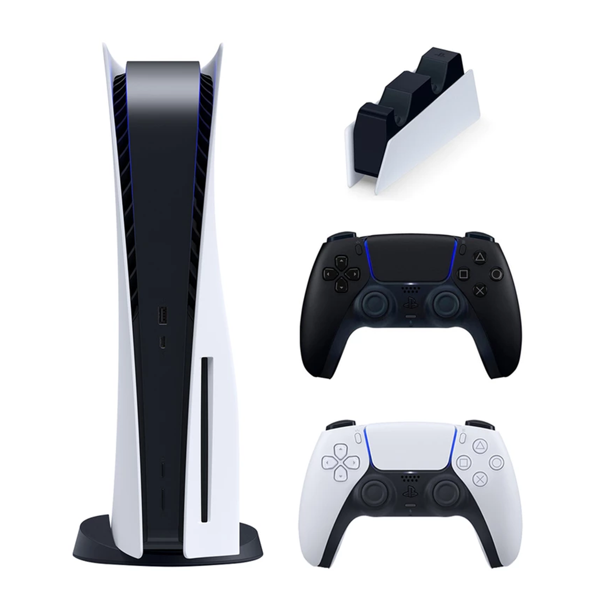 کنسول بازی پلی استیشن 5 استاندارد دیسک خور اروپا به همراه دسته اضافه مشکی و پایه شارژر کنسول بازی پلی استیشن 5 استاندارد دیسک خور اروپا به همراه دسته اضافه مشکی و پایه شارژر