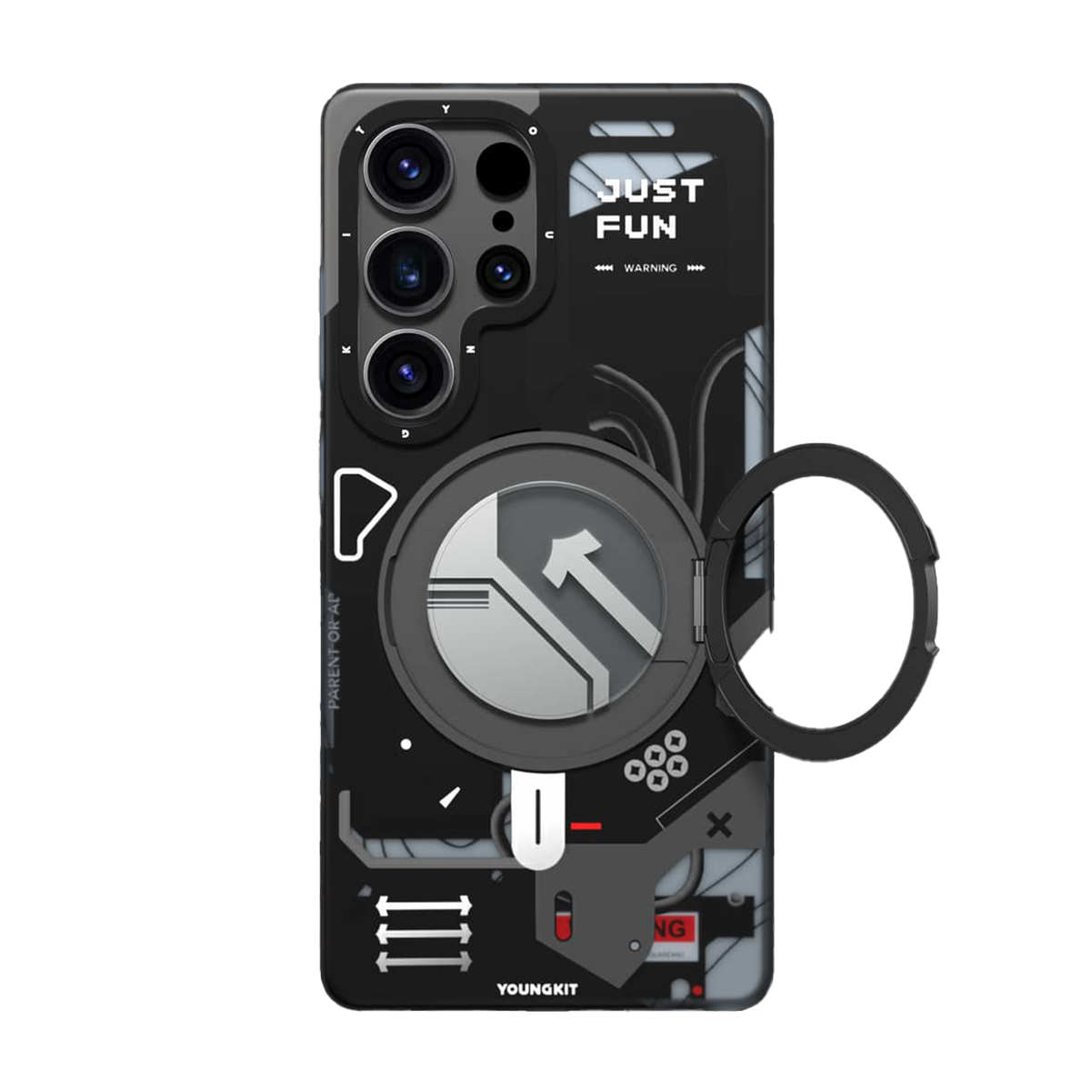 قاب گوشی سامسونگ S25 Ultra یانگ کیت مدل Cyberpunk 360° Spin Magnetic Stand Case Just Fun-مشکی قاب گوشی سامسونگ S25 Ultra یانگ کیت مدل Cyberpunk 360° Spin Magnetic Stand Case Just Fun-مشکی