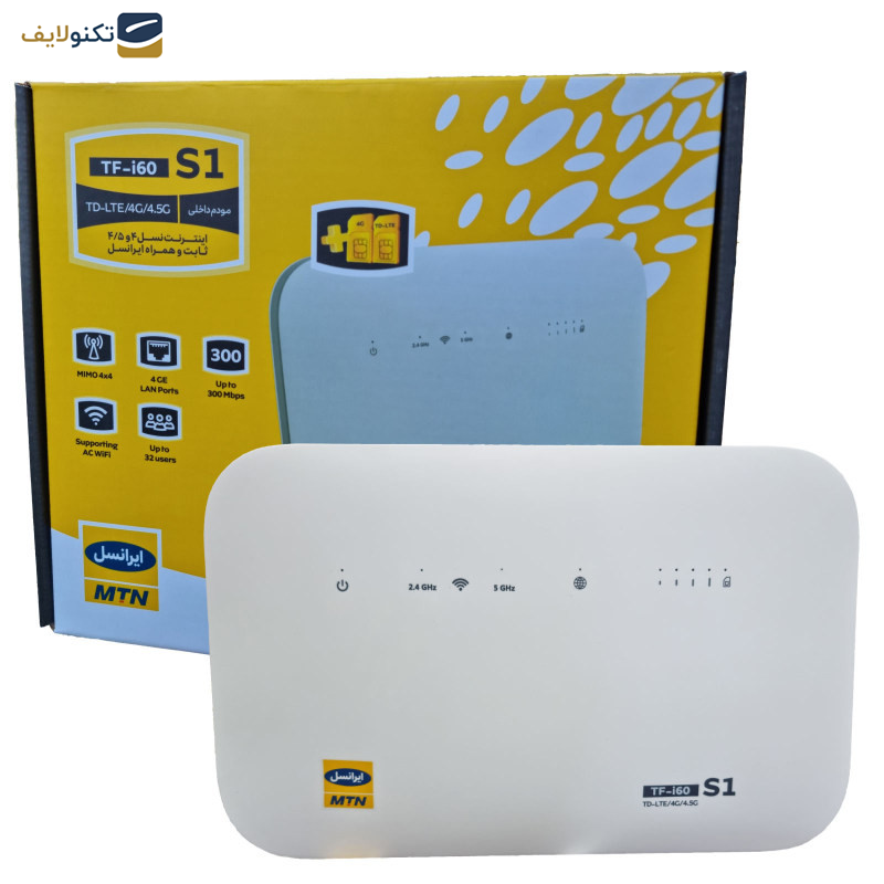 مودم 4G/TD-LTE ایرانسل مدل tfi60 s1 به همراه سیم کارت دائمی و 20 گیگابایت اینترنت یک ماهه مودم 4G/TD-LTE ایرانسل مدل tfi60 s1 به همراه سیم کارت دائمی و 20 گیگابایت اینترنت یک ماهه