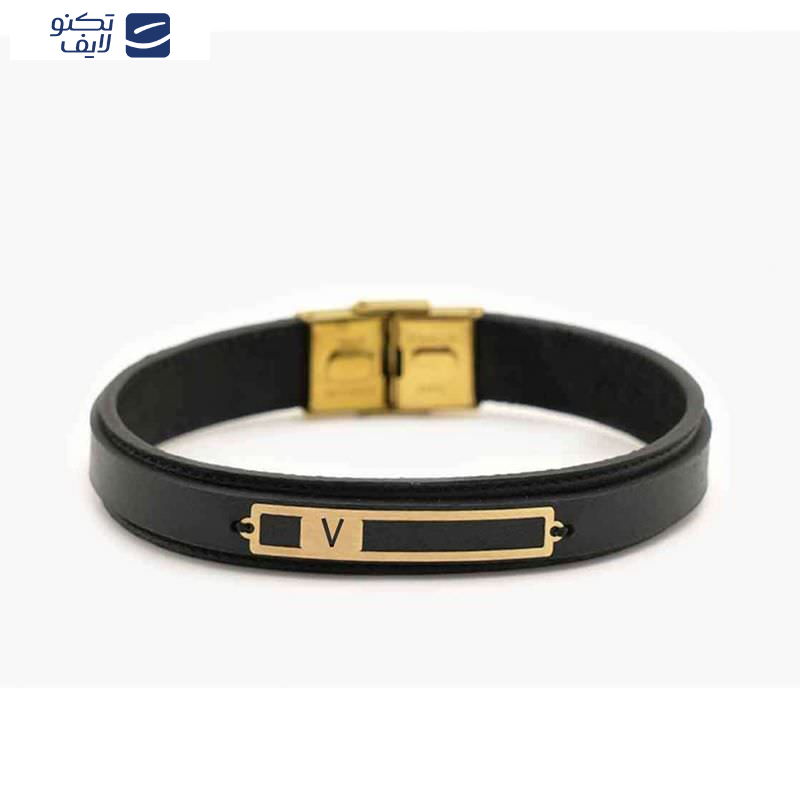 دستبند چرم و طلا 18 عیار طرح حرف V دستبند چرم و طلا 18 عیار طرح حرف V