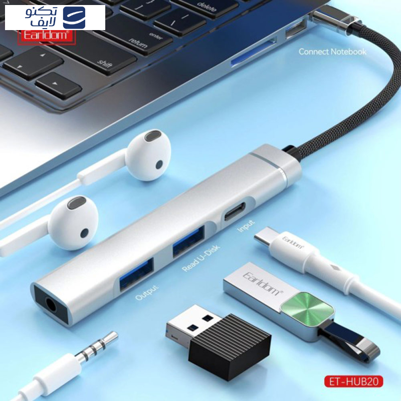 هاب 4 پورت USB-C ارلدام مدل HUB20 هاب 4 پورت USB-C ارلدام مدل HUB20