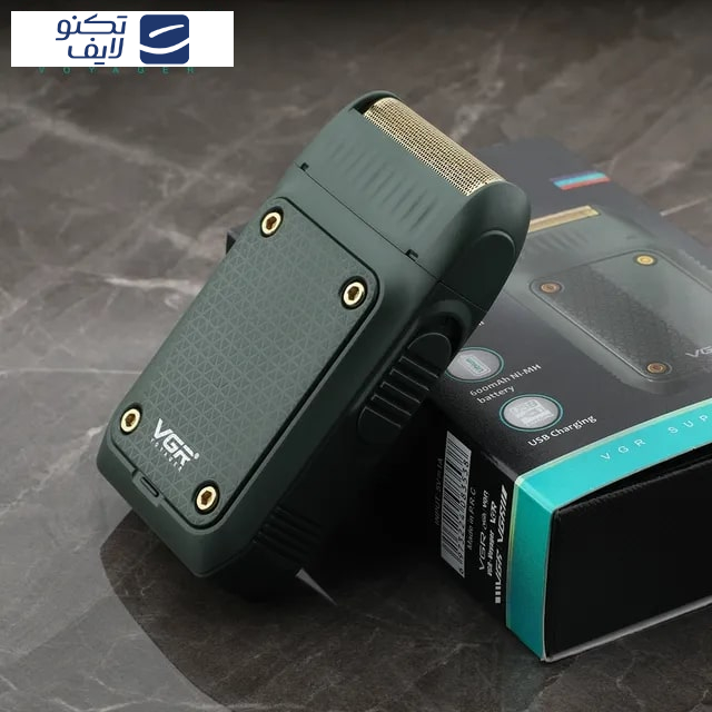 ماشین اصلاح موی صورت وی جی ار مدل V-353، اصلاح به صورت صفر زن، منبع انرژی باتری، تکنولوژی اصلاح به صورت فویلی، به همراه برس تمیزکننده، کابل شارژ و درپوش محافظ ماشین اصلاح موی صورت وی جی ار مدل V-353، اصلاح به صورت صفر زن، منبع انرژی باتری، تکنولوژی اصلاح به صورت فویلی، به همراه برس تمیزکننده، کابل شارژ و درپوش محافظ