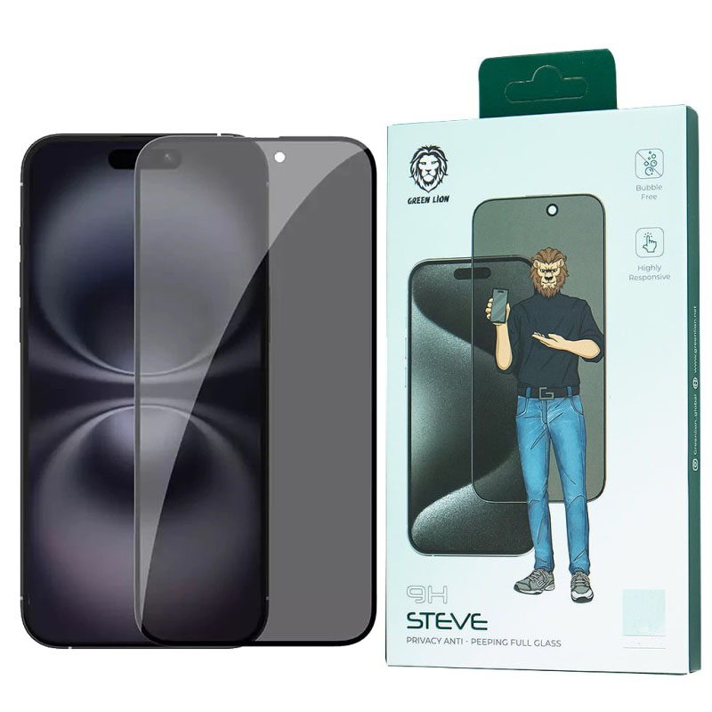 محافظ صفحه نمایش حریم خصوصی گوشی اپل iPhone 15 Pro گرین لاین مدل 9H Steve privacy محافظ صفحه نمایش حریم خصوصی گوشی اپل iPhone 15 Pro گرین لاین مدل 9H Steve privacy
