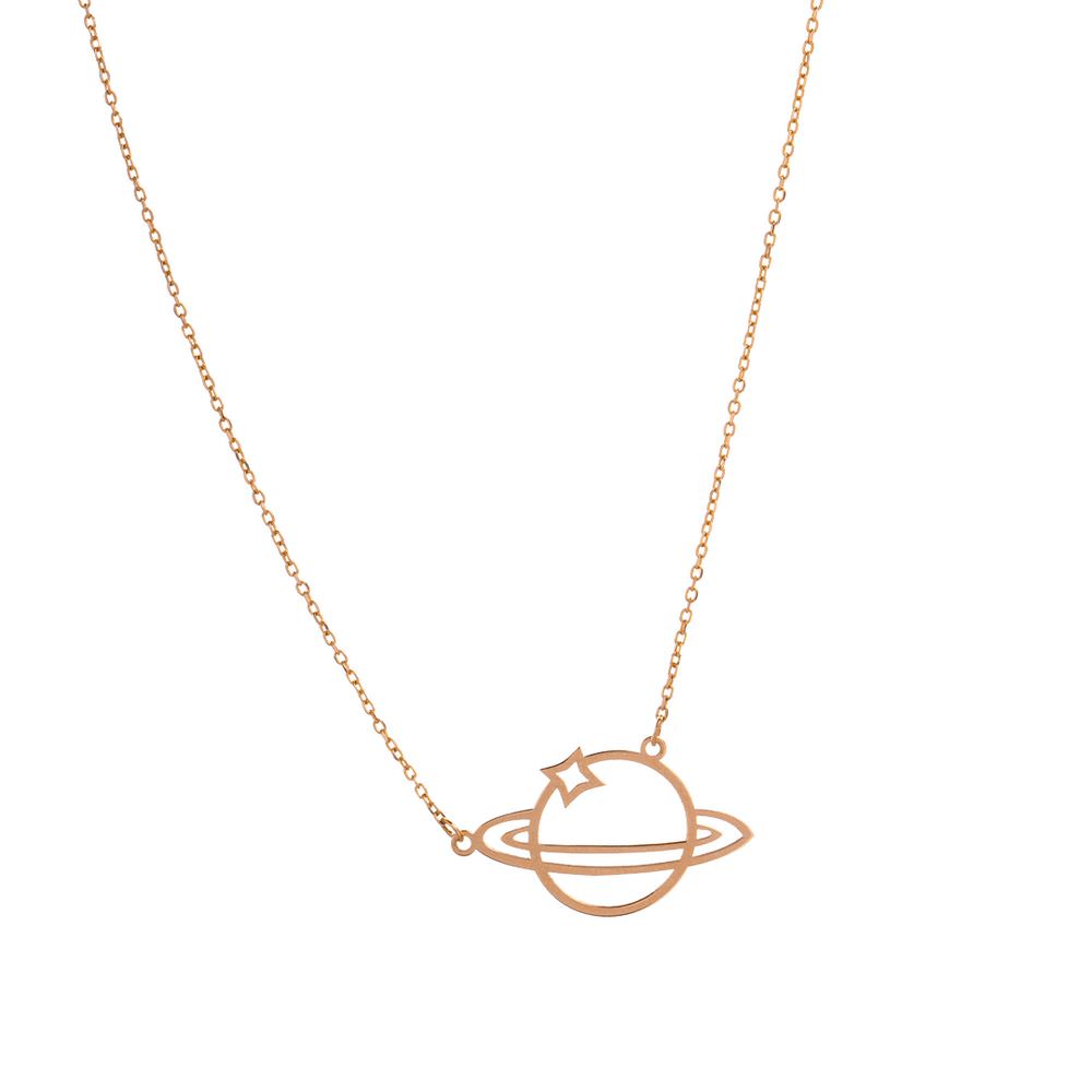 گردنبند طلا 18 عیار زنانه قو طلایی طرح زحل و ستاره