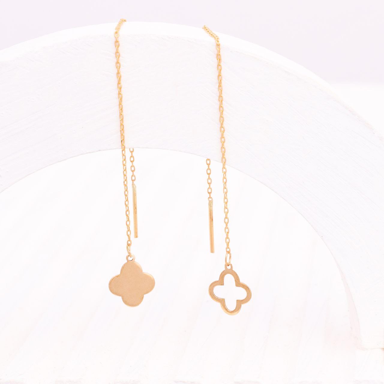 گوشواره بخیه ای طلا 18 عیار زنانه قو طلایی طرح ونکلیف مینیمال