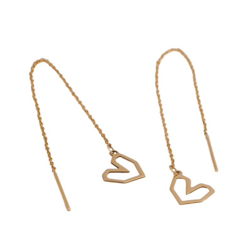 گوشواره بخیه ای طلا 18 عیار زنانه قو طلایی طرح قلب جذاب