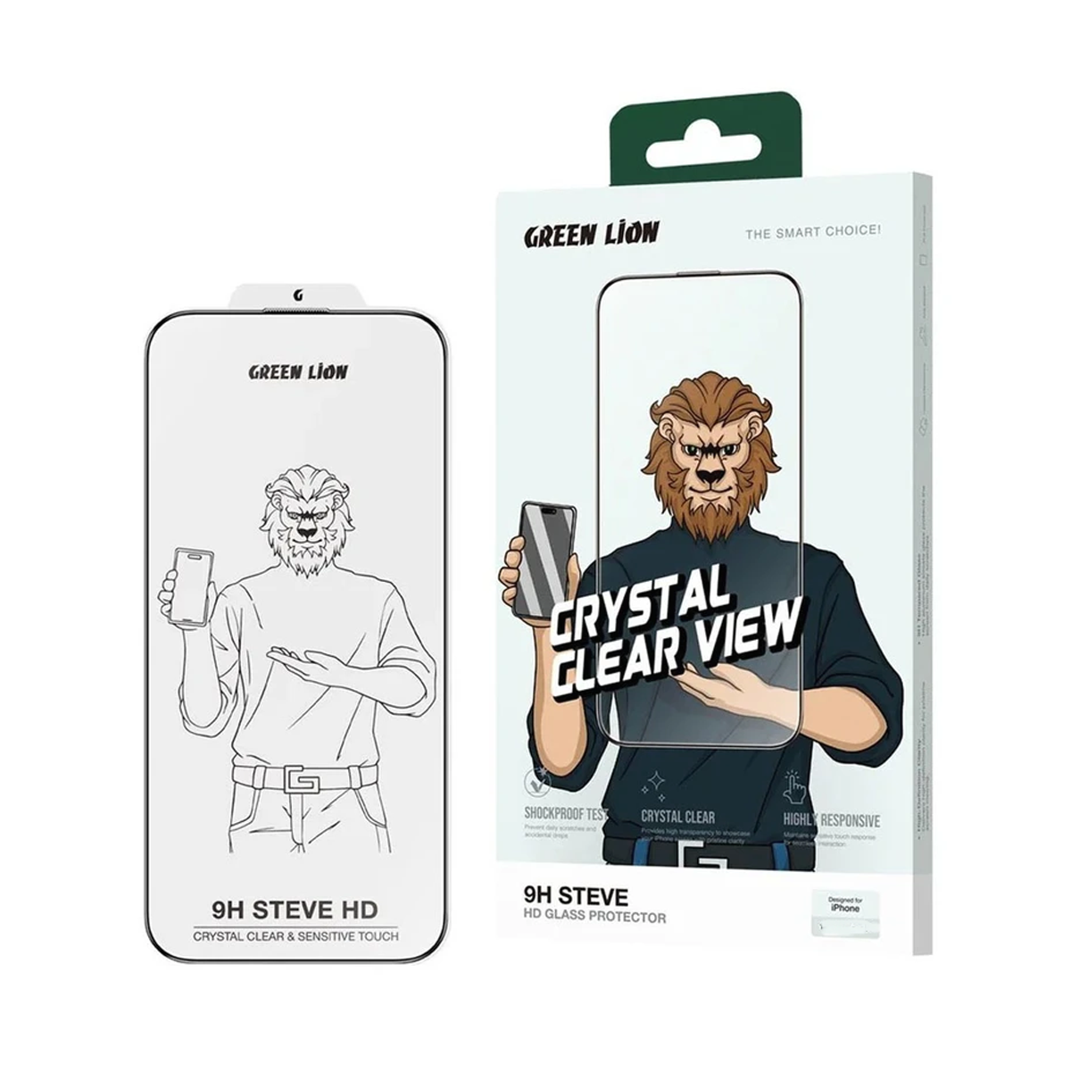 گلس گوشی اپل iPhone 16 گرین لاین مدل 9H Steve HD