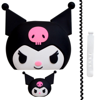 محافظ کابل شارژ طرح فانتزی کرومی مدل Kuromi-Cover به همراه محافظ شارژر دیواری مجموعه 4 عددی