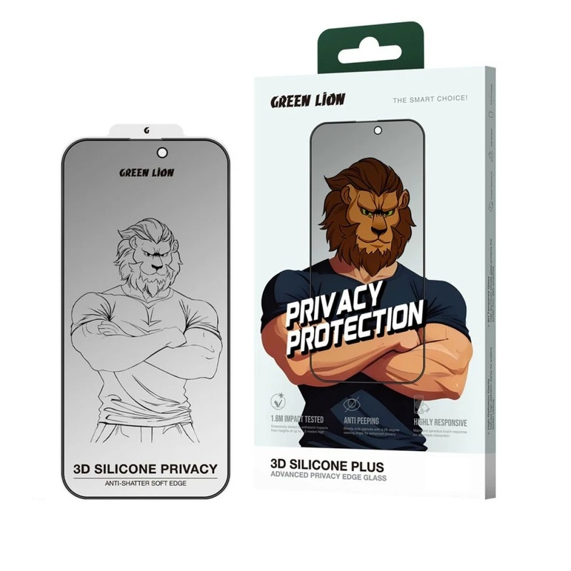 محافظ صفحه نمایش حریم شخصی گوشی اپل iPhone 16 Pro گرین لاین مدل 3D Silicone Plus Privacy