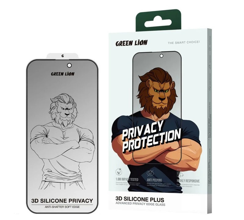 محافظ صفحه نمایش حریم شخصی گرین لاین مدل 3D Silicone Plus Privacy مناسب برای گوشی موبایل اپل iPhone 16 Pro