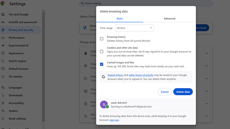 پاک کردن حافظه کش مرورگر